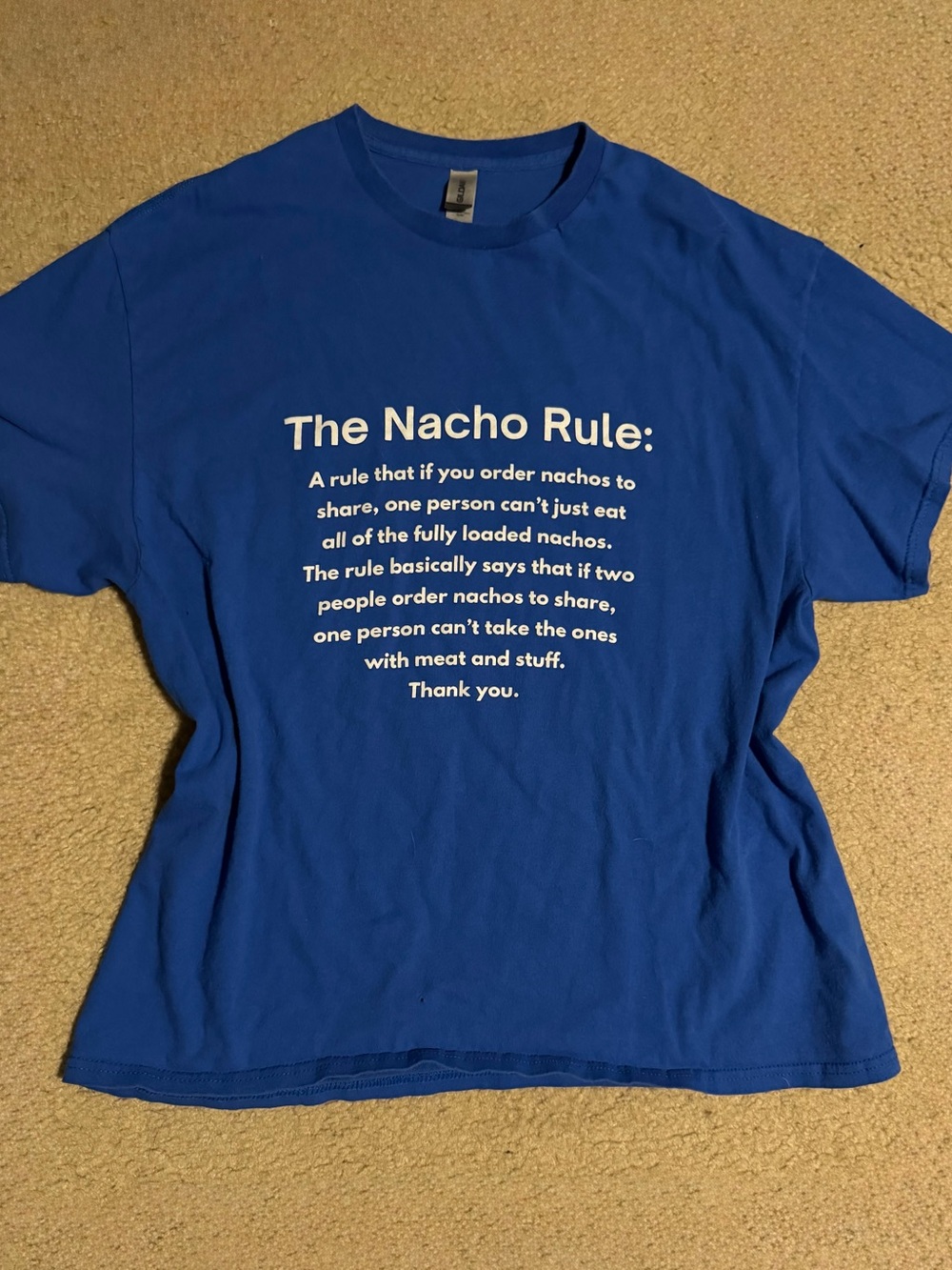 Gildan Blue Short-Sleeve Tee with 'The Nacho Rule' White Text